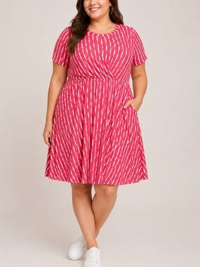 Torrid Super Soft Pink White Striped Faux Wrap Dress Plus Size 1 Pockets Flowy